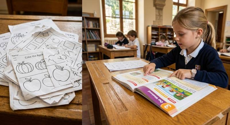 L'importance d'un manuel Cambridge structuré face aux simples feuilles volantes de l'école primaire au 13013.