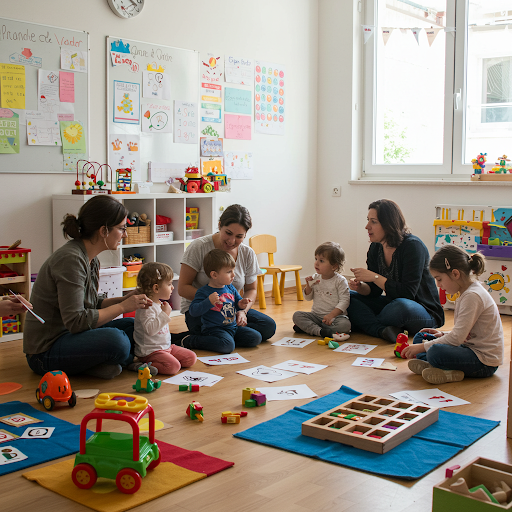 Enfant avec parent pendant un atelier d’anglais 